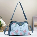 Floral patchwork crossbody bag in dusty blue leather with gold clover hardware detail - Blue
