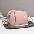 Pink multi-layer crossbody bag with lychee grain leather and geometric wide strap - 24x10x16cm / Pink