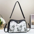 Chic black and white crossbody bag with traditional Chinese crane print and gold hardware - Black