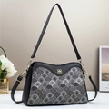 Black and grey patchwork crossbody bag with gold clover clasp and adjustable strap - L28 W10 H18.5 / Black