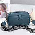 Blue lychee pattern leather crossbody bag with dual zippers and wide wavy strap - 21cm x 8cm x 14cm / Blue