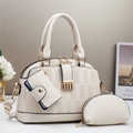 Beige faux leather three-piece handbag set with shell bag, wallet, and coin pouch - Off White