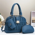 Detailed set of three navy blue bags featuring Boston style and lychee grain texture - Blue
