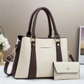 Set borsa tote e portafoglio coordinato in ecopelle martellata beige e marrone scuro - Bianco Sporco
