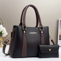 Borsa tote nera e marrone patchwork con tracolla rimovibile e piccola busta coordinata - Nero