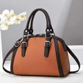 Bolso retro de dos tonos en cuero granulado con correa de hombro ajustable mujer - Amarillo Tierra