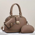 Three-piece tote bag set with pebble leather texture and gold hardware in coffee brown - Brown