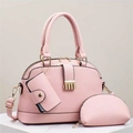 Pink 3-piece bag set with tote, pouch, and purse featuring premium lychee pattern leather - Pink