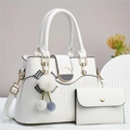 White faux crocodile leather handbag and wallet set with gold hardware and charm - Off White