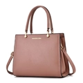 Elegante altrosa mehrlagige Handtasche aus Leder mit goldenen Akzenten und Schultergurt - 28x12x22cm / Rosa