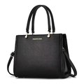 Black lychee leather handbag with golden hardware and adjustable crossbody strap - 28x12x22cm / Black