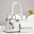 Elegante conjunto de bolso de cuero PU blanco con billetera y pompón decorativo chic - Blanco Roto