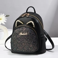 Mini zaino in pelle PU nera con dettagli di paillettes e orecchie di gatto - Nero