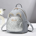 Mini zaino grigio con orecchie da gatto e paillettes argentate per viaggi donna - Grigio