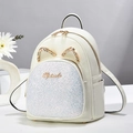 Mini zaino bianco in pelle con orecchie di gatto in paillettes e strass lucidi - Bianco Sporco