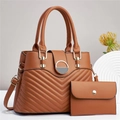 Ensemble sac à main en similicuir marron avec matelassage en V et détails dorés - L29xH21xW12cm / Jaune Terre