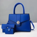 Royal blue three-piece bag set with gold floral buckle on a clean white backdrop - 30cm x 13cm x 23cm / Blue