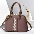 Chic two-tone canvas tote bag with pink and brown paneling and a wavy stripe detail - Coffee