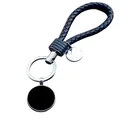 Geflochtener schwarzer Leder-Schlüsselanhänger mit silbernen Metallringen und runden Anhängern - Schwarz geflochtener individueller Stil (JY000000)