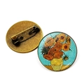 Broche vintage Tournesols de Van Gogh avec base en bronze et cabochon en verre rond - Tournesols Classique (JY006849-12)