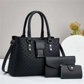 Schwarzes 3-teiliges Shopper-Set mit Webstruktur und silbernen Nieten im modernen Stil - Schwarz