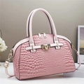 Pink crocodile-embossed leather tote bag for women with golden hardware and top handle - 29cmx13cmx22cm / Pink