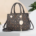 Vintage black and coffee monogram tote bag with laser-cut floral details and strap - Coffee Z-pattern