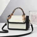 Quilted black and white crossbody bag with silk scarf handle and golden hardware - 21.5x14x8cm / Black and White