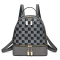 Zaino chic a scacchi nero e grigio con doppio strato e cerniere dorate - 24x12x28cm / Nero