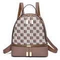Dettaglio mini zaino con trama a scacchi marrone e argento e cerniere in metallo dorato - 24x12x28cm / Marrone