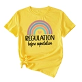 Detail of yellow cotton T-shirt featuring rainbow print and knotted hem for a stylish fit - Yellow