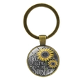 Antiker Bronze-Sonnenblumen-Schlüsselanhänger mit You Are My Sunshine Zitat und Glas - Kupfer