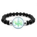 Detail of black beaded peace sign bracelet with blue vine and floral pattern charm - Blue Base Peace Dove and Vine Sign (JY006970-5)