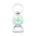 Apribottiglie portachiavi argento con segno della pace e motivo colomba e viti - Colomba della Pace e Tralci su Celeste (JY006975-5)