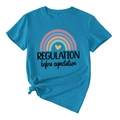 Detail of royal blue t-shirt with rainbow print and a knotted side hem design - Lake Blue