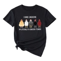 Détail de l'imprimé poulet amusant sur t-shirt noir en coton avec un nœud à l'ourlet - S / Noir (Texte Blanc)