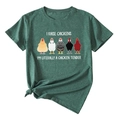 T-shirt vert foncé pour femme avec illustrations de poulets et design noué sur le devant - S / Vert Rétro (Texte Blanc)