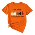 Détail du t-shirt en coton orange avec imprimé I Raise Chickens et noeud décoratif - S / Orange (Texte Noir)
