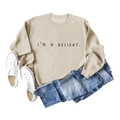 Felpa girocollo kaki con stampa I'M A DELIGHT e polsini a costine in vista piatta - S / Sabbia (Carattere Nero)