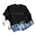 Flat lay of a black crewneck sweatshirt with 'I'M A DELIGHT' text and denim jeans - Black (White Font)