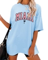 Detail of Miami lettering and palm tree print on oversized light blue cotton t-shirt - 3811 - Light Blue (black Color Image) / S