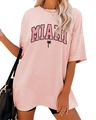 Close-up of pink oversized T-shirt with Miami palm tree print and soft cotton texture - 3811 - Flesh Pink (black Image) / S