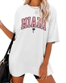 Close-up of white oversized T-shirt featuring pink Miami text and small palm tree print - S / White