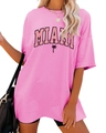 Detail of hot pink oversized T-shirt featuring black MIAMI text and palm tree graphic - 3811 - Rose Red (black Image) / S