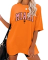 Detail of oversized orange Miami T-shirt featuring pink lettering and black palm tree design - 3811 - Orange (black Color Image) / S