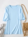 Flat lay of an oversized light blue crewneck T-shirt with summer casual accessories - S / Light Blue