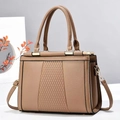 Brown quilted patchwork handbag with gold hardware and adjustable shoulder strap - Khaki