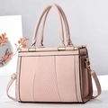 Pink quilted faux leather handbag with litchi texture and gold hardware detailing - Pink
