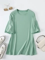 Detail of light green short sleeve T-shirt with ruffle sleeves and round neck style - Light Green