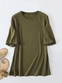 Close-up flat lay of olive green oversized women's cotton t-shirt with classic crew neck - Army Green